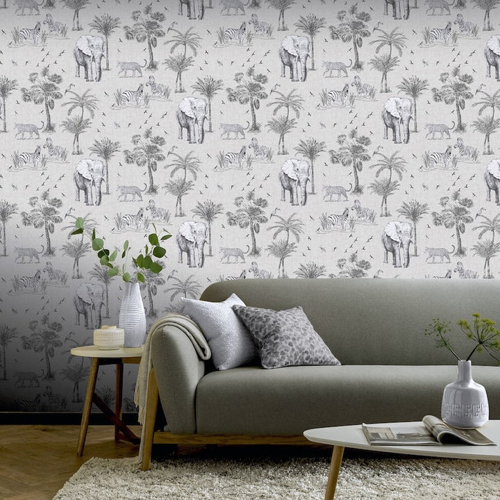 908902 - Arthouse - Arthouse Safari Lagoon Grey Wallpaper - Decor Warehouse