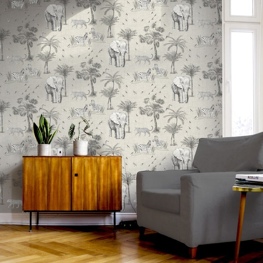 908902 - Arthouse - Arthouse Safari Lagoon Grey Wallpaper - Decor Warehouse