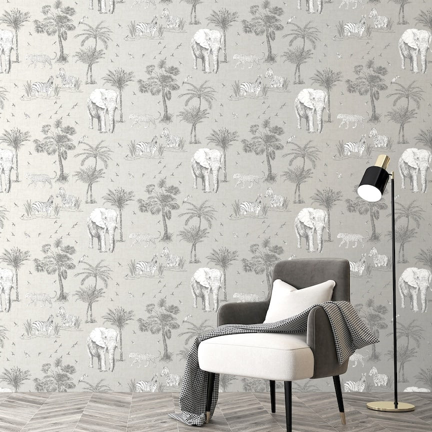 908902 - Arthouse - Arthouse Safari Lagoon Grey Wallpaper - Decor Warehouse