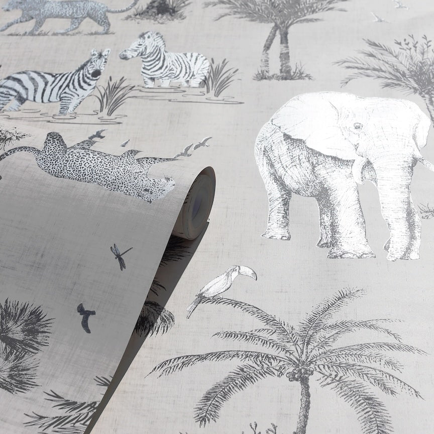 908902 - Arthouse - Arthouse Safari Lagoon Grey Wallpaper - Decor Warehouse