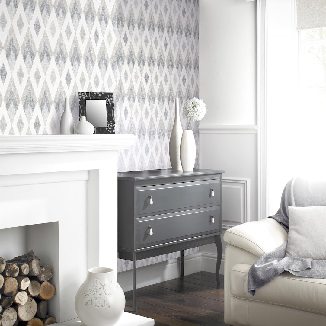 297200 - Arthouse - Arthouse Scandi Diamond Silver Wallpaper - Decor Warehouse