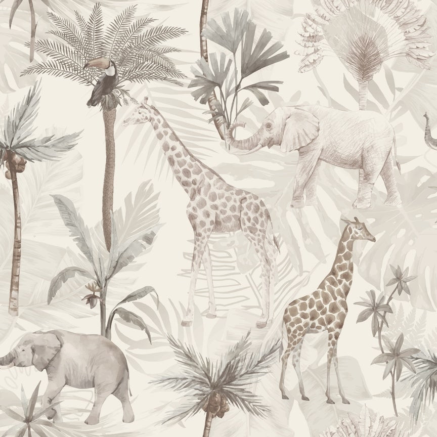 923703 - Arthouse - Arthouse Serengeti Animals Neutral Wallpaper - Decor Warehouse