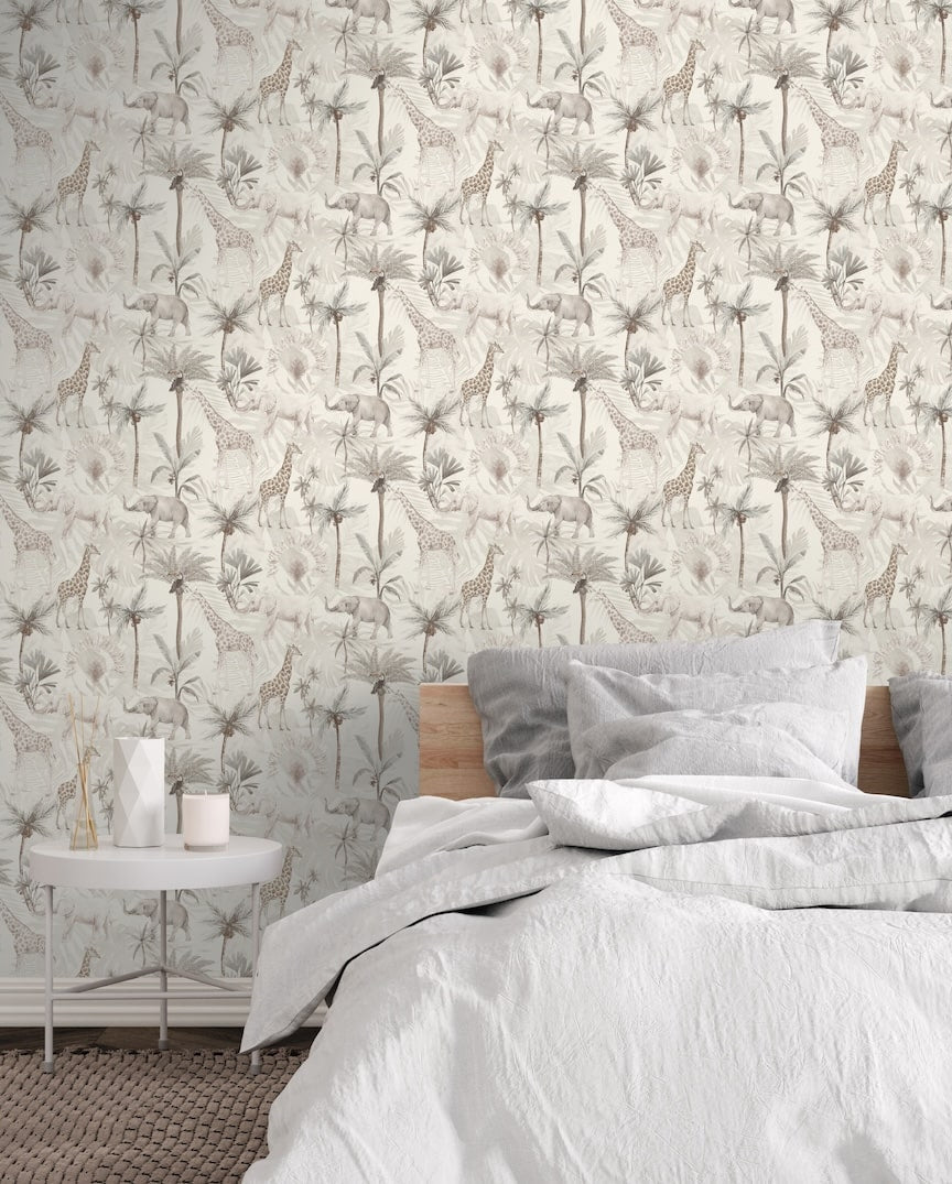 923703 - Arthouse - Arthouse Serengeti Animals Neutral Wallpaper - Decor Warehouse