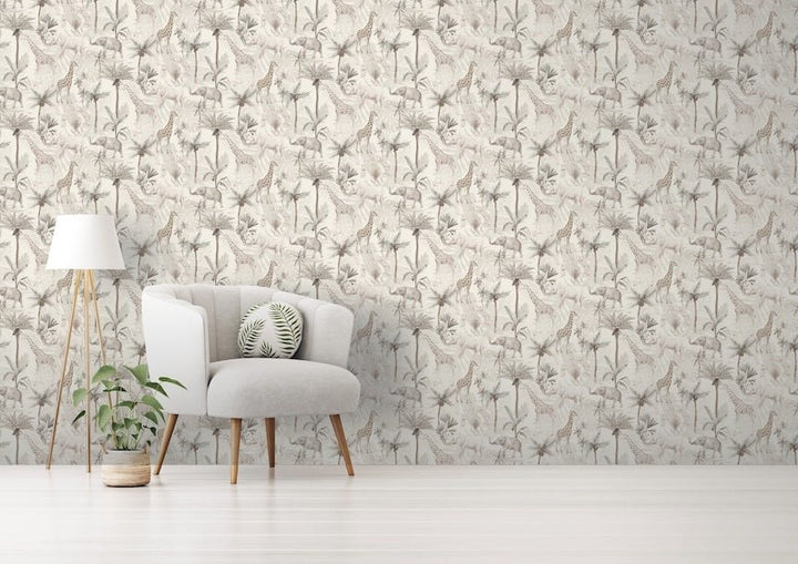 923703 - Arthouse - Arthouse Serengeti Animals Neutral Wallpaper - Decor Warehouse