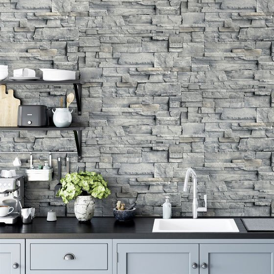 909704 - Arthouse - Arthouse Slate wall Grey Wallpaper - Decor Warehouse