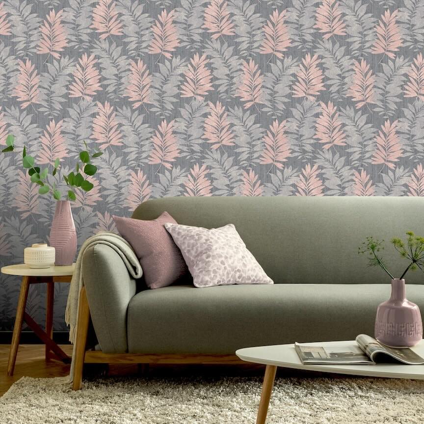 296200 - Arthouse - Arthouse Stardust Palm Pink/Grey Wallpaper - Decor Warehouse