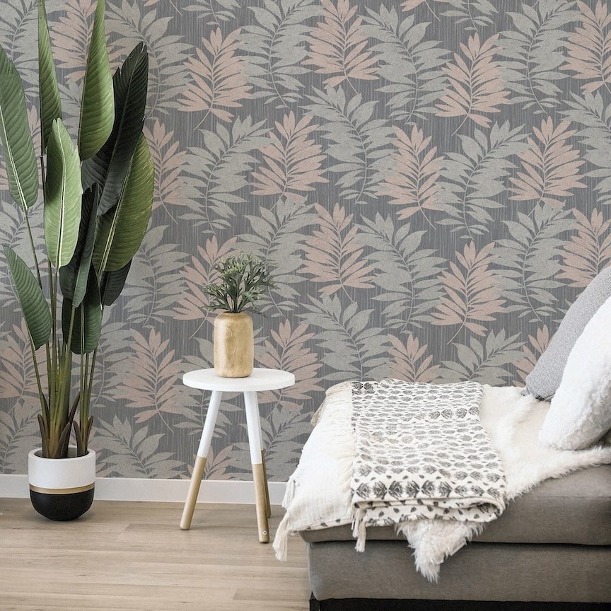 296200 - Arthouse - Arthouse Stardust Palm Pink/Grey Wallpaper - Decor Warehouse