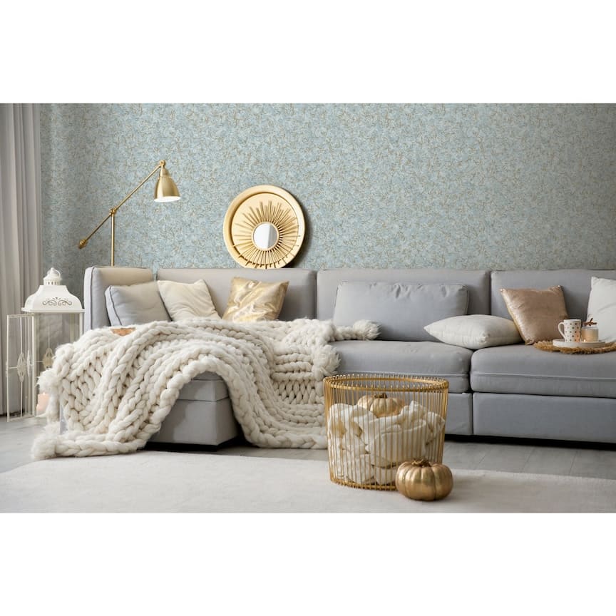 100098AH - Arthouse - Arthouse Textured Marble Soft Blue / Gold Wallpaper - Decor Warehouse