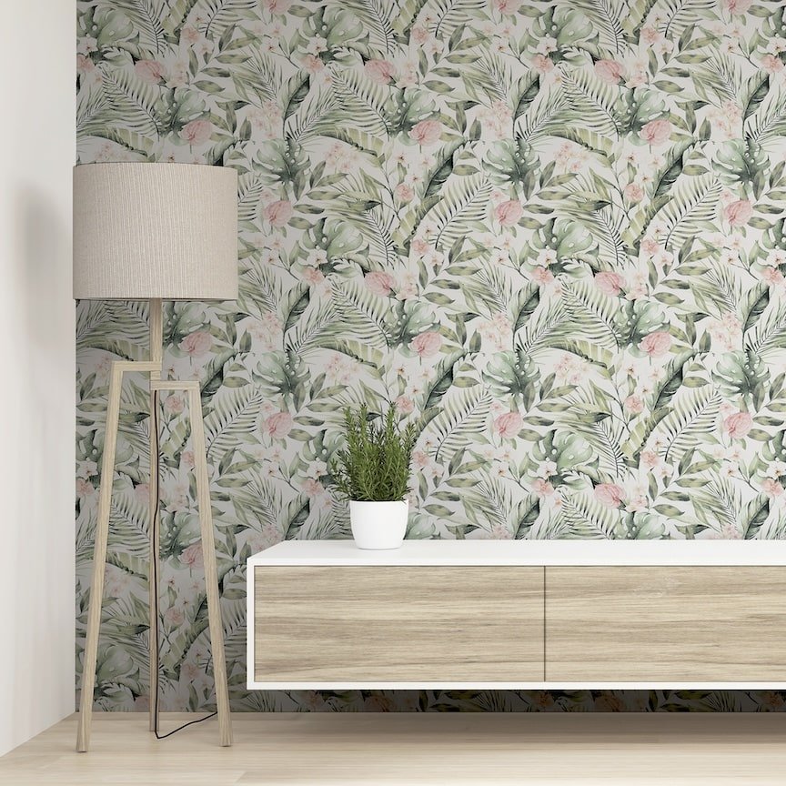 924906 - Arthouse - Arthouse Tropical Floral Pink & Green Wallpaper - Decor Warehouse