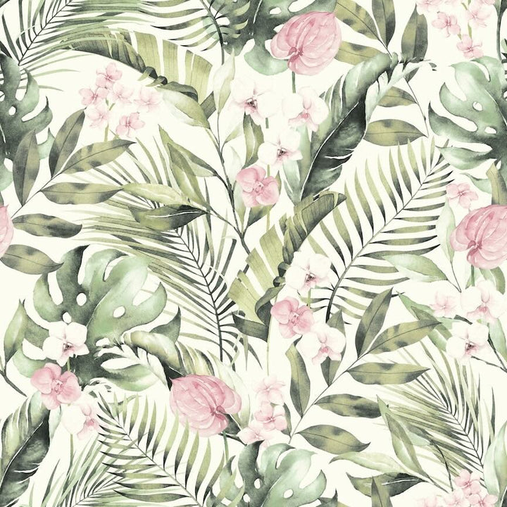 924906 - Arthouse - Arthouse Tropical Floral Pink & Green Wallpaper - Decor Warehouse