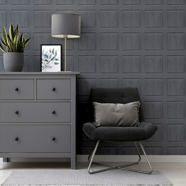 909600 - Arthouse - Arthouse Washed Panel Charcoal Wallpaper - Decor Warehouse