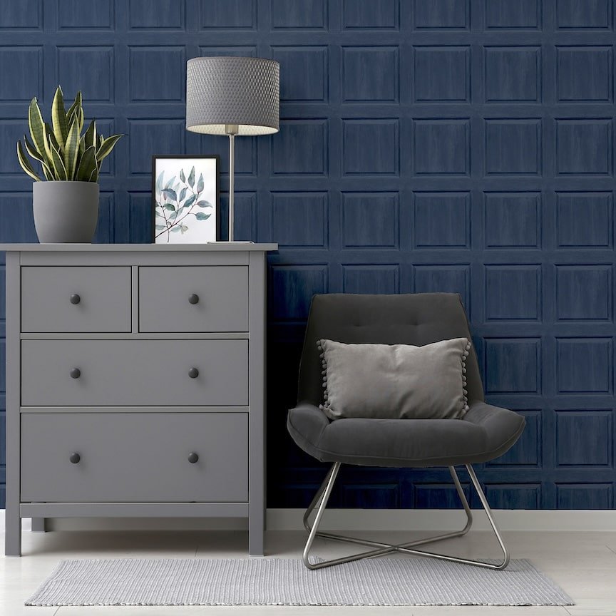 909601 - Arthouse - Arthouse Washed Panel Navy Wallpaper - Decor Warehouse