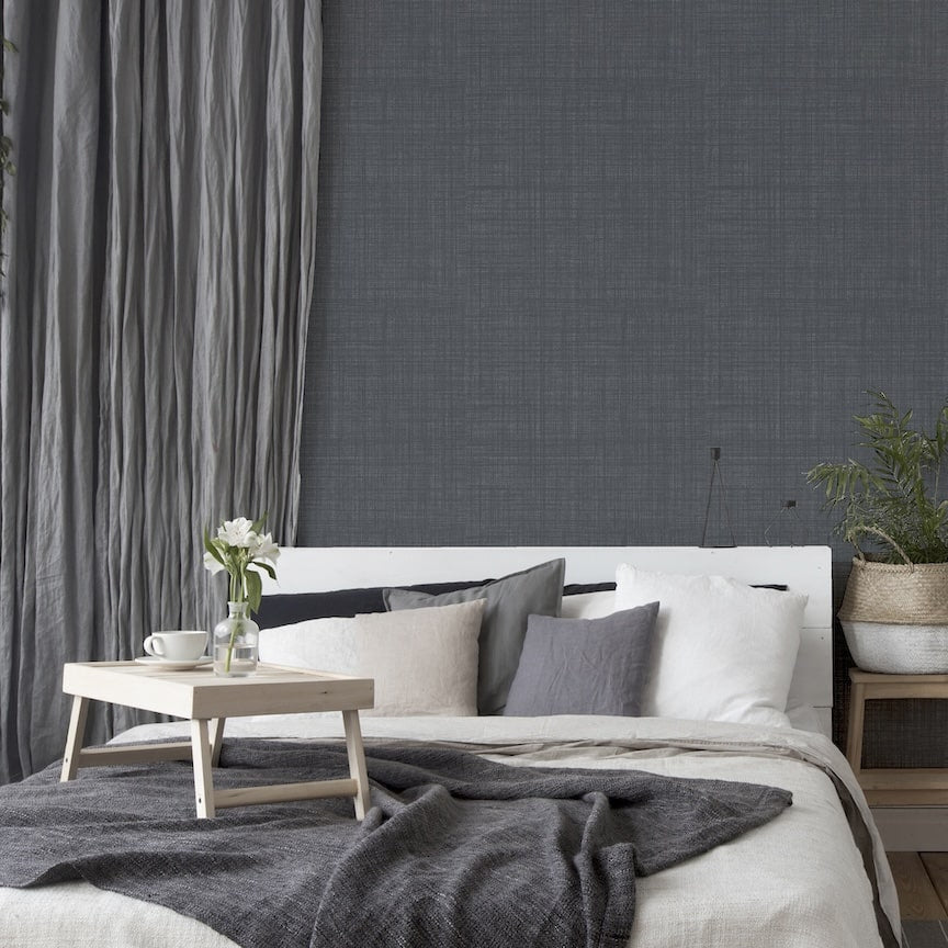 946006 - Arthouse - Arthouse Weave Texture Dark Grey Wallpaper - Decor Warehouse