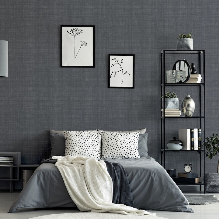 946006 - Arthouse - Arthouse Weave Texture Dark Grey Wallpaper - Decor Warehouse