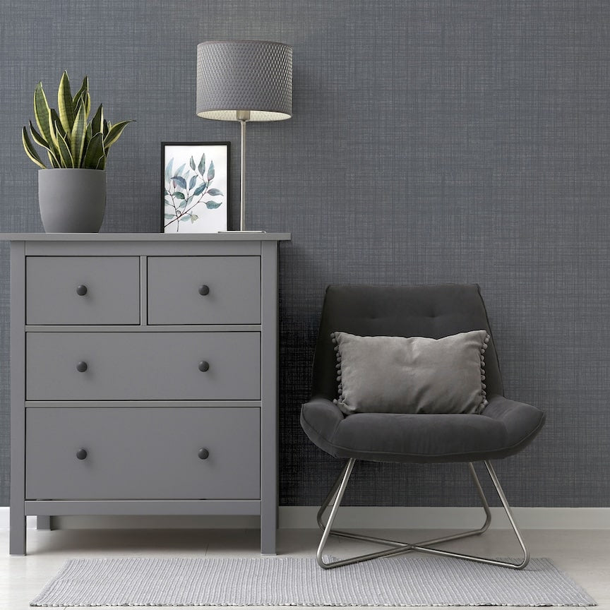 946006 - Arthouse - Arthouse Weave Texture Dark Grey Wallpaper - Decor Warehouse