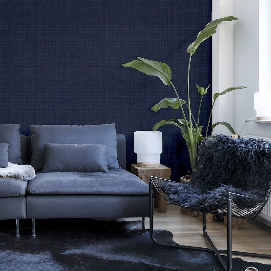 946002 - Arthouse - Arthouse Weave Texture Navy Wallpaper - Decor Warehouse