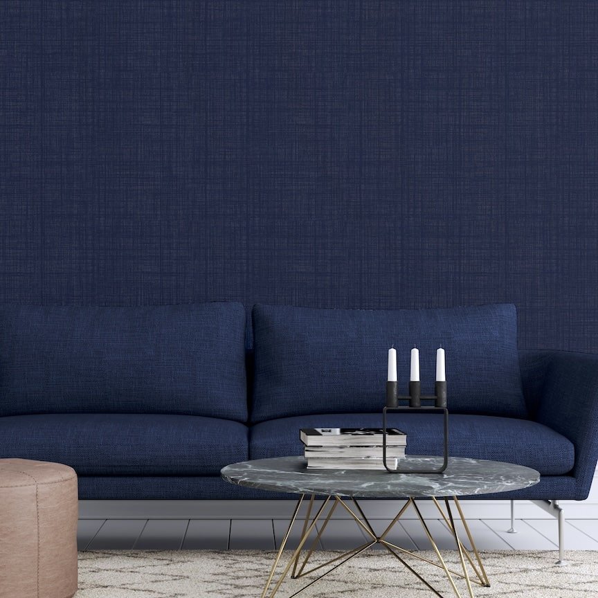 946002 - Arthouse - Arthouse Weave Texture Navy Wallpaper - Decor Warehouse