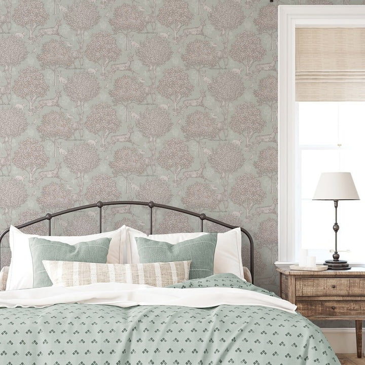 924606 - Arthouse - Arthouse Woodland Scene Sage Green Wallpaper - Decor Warehouse