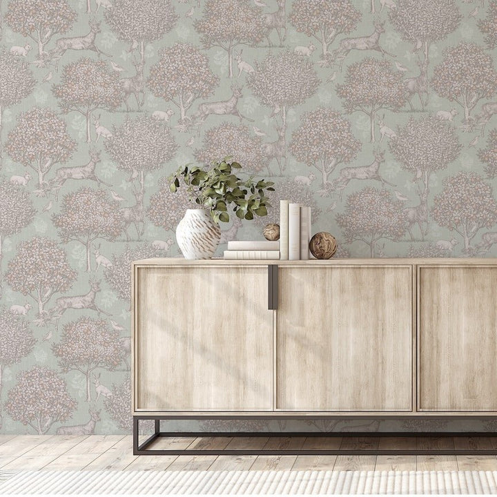 924606 - Arthouse - Arthouse Woodland Scene Sage Green Wallpaper - Decor Warehouse