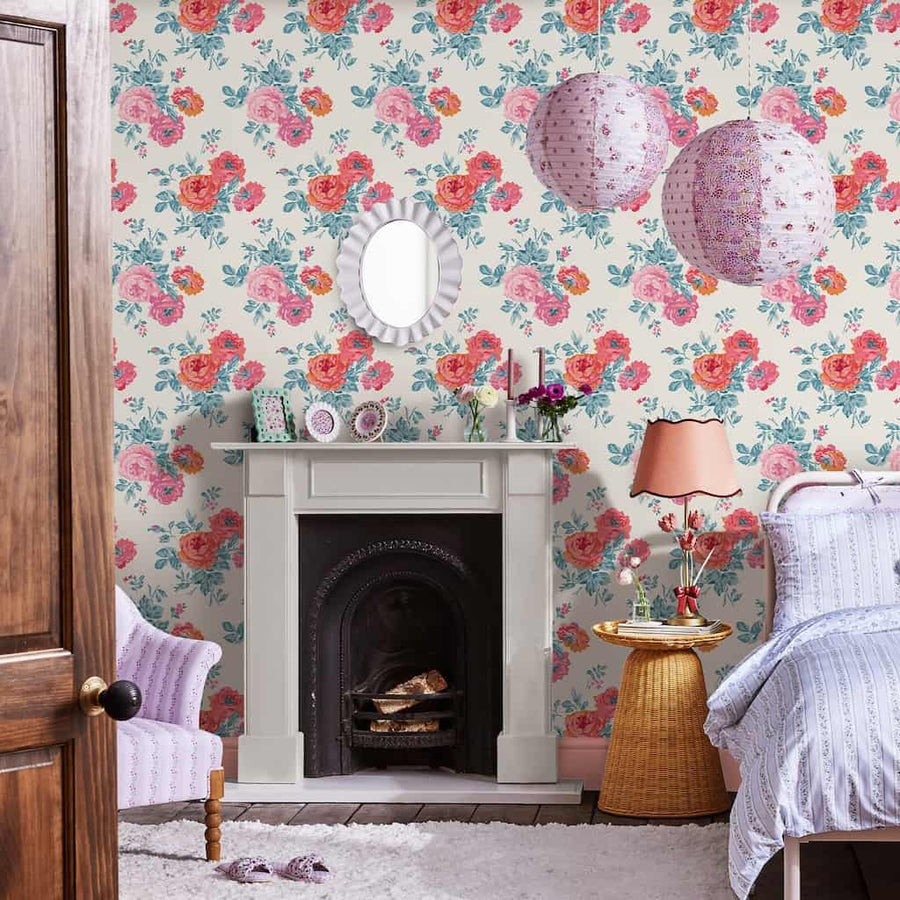 125495 - Cath Kidston - Cath Kidston Archive Rose Blue & Pink Wallpaper - Decor Warehouse