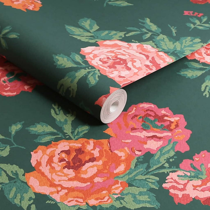 125496 - Cath Kidston - Cath Kidston Archive Rose Green Wallpaper - Decor Warehouse