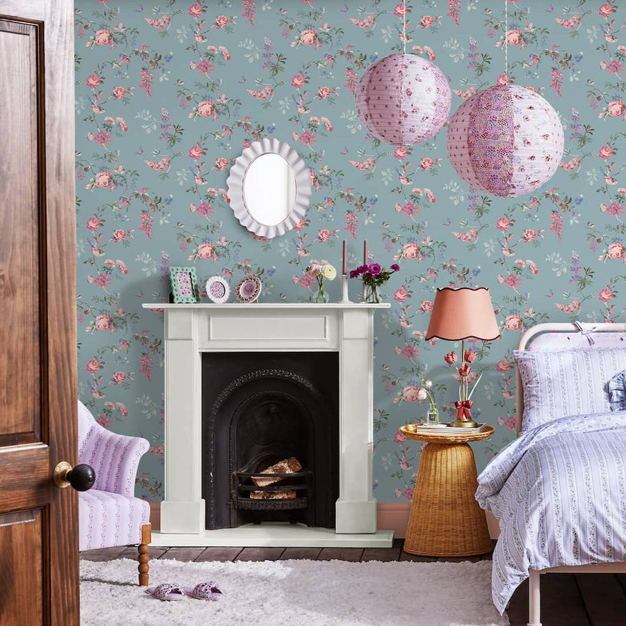 125504 - Cath Kidston - Cath Kidston Birds & Roses Summer Wallpaper - Decor Warehouse