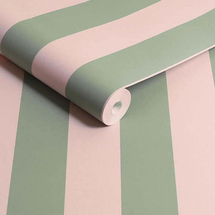 125518 - Cath Kidston - Cath Kidston Canopy Stripe Green & Pink Wallpaper - Decor Warehouse