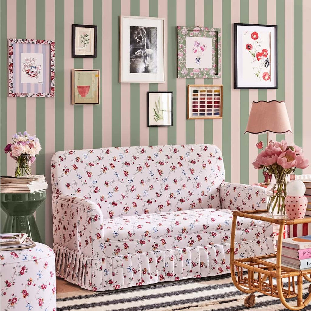 125518 - Cath Kidston - Cath Kidston Canopy Stripe Green & Pink Wallpaper - Decor Warehouse