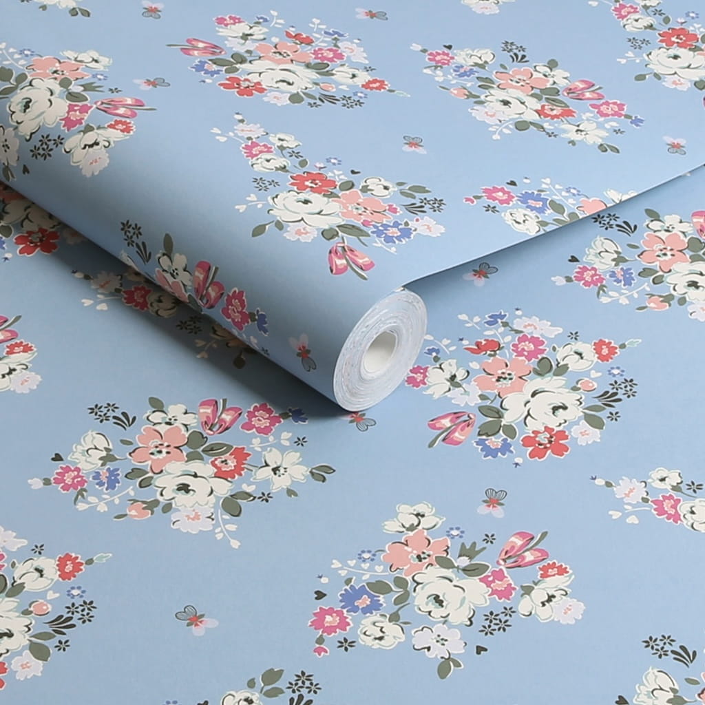 125507 - Cath Kidston - Cath Kidston Clifton Floral Blue Wallpaper - Decor Warehouse