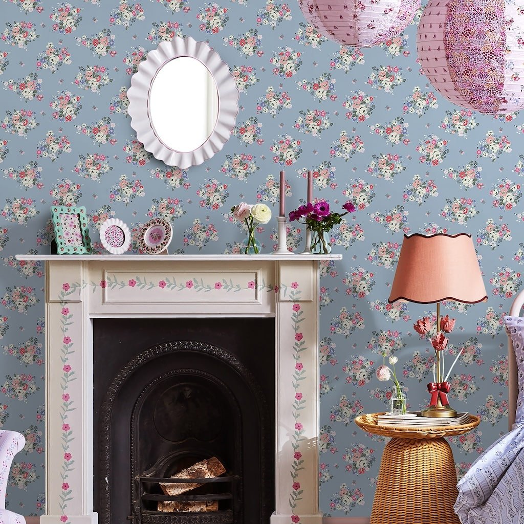 125507 - Cath Kidston - Cath Kidston Clifton Floral Blue Wallpaper - Decor Warehouse