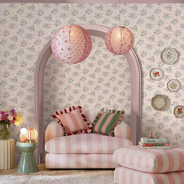 125508 - Cath Kidston - Cath Kidston Clifton Floral Pink Wallpaper - Decor Warehouse