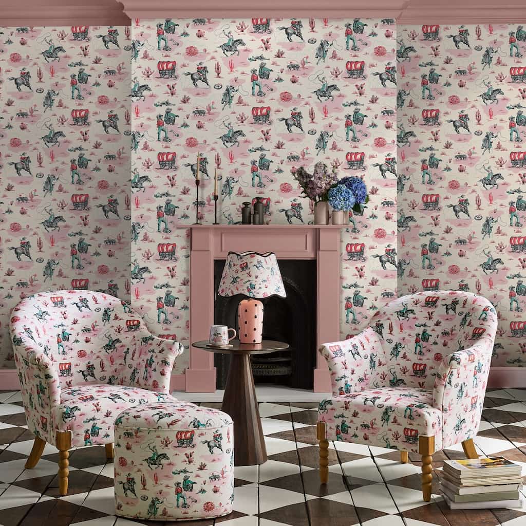 125534 - Cath Kidston - Cath Kidston Cowgirls Pink Wallpaper - Decor Warehouse