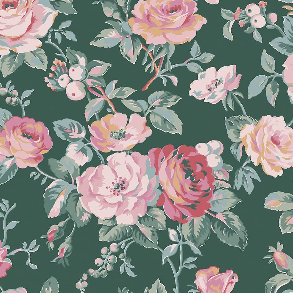 125502 - Cath Kidston - Cath Kidston Garden Rose Green Wallpaper - Decor Warehouse