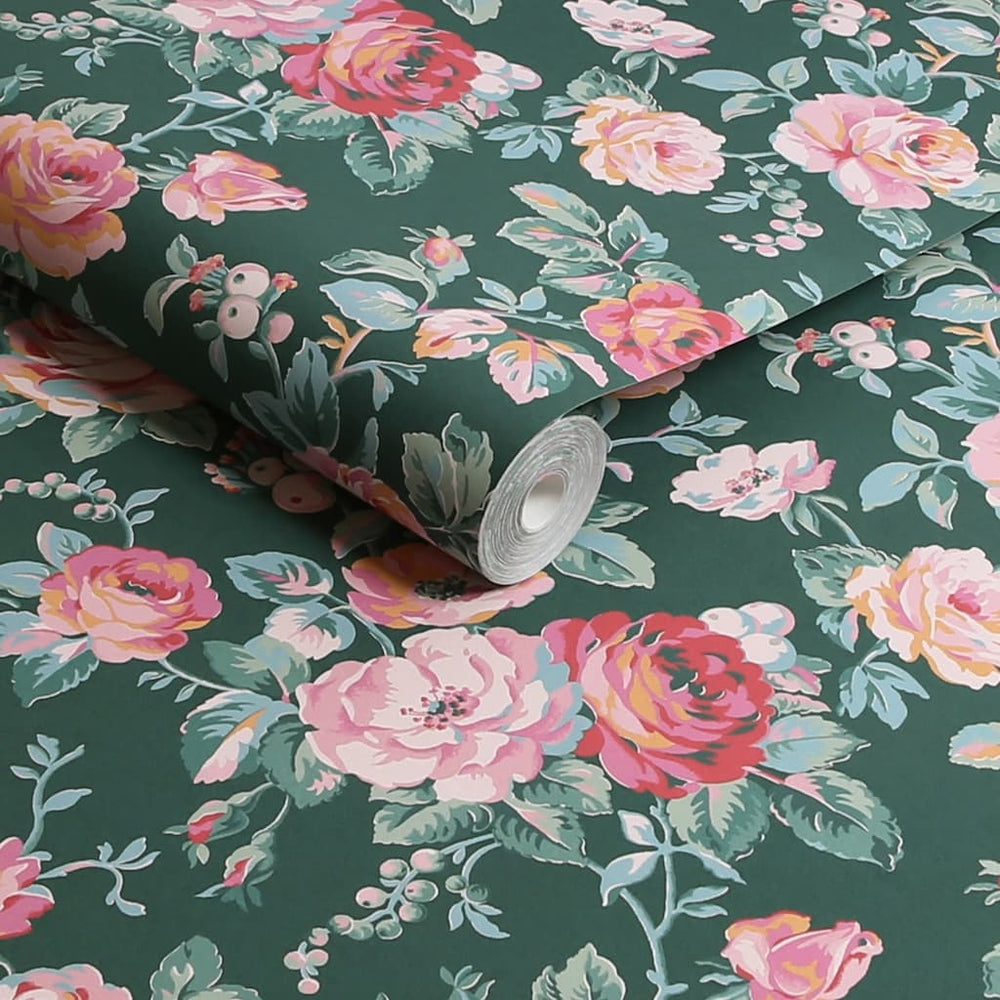 125502 - Cath Kidston - Cath Kidston Garden Rose Green Wallpaper - Decor Warehouse