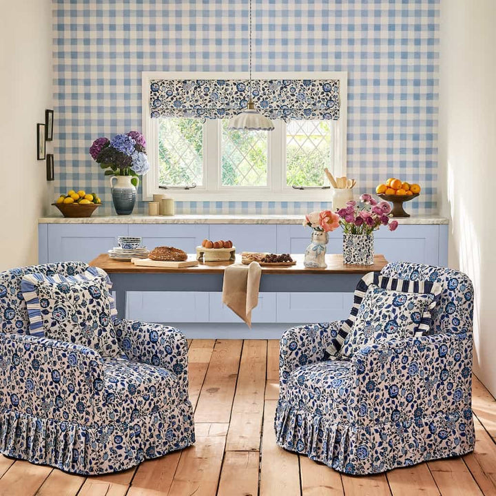 125514 - Cath Kidston - Cath Kidston Painted Gingham Blue Wallpaper - Decor Warehouse