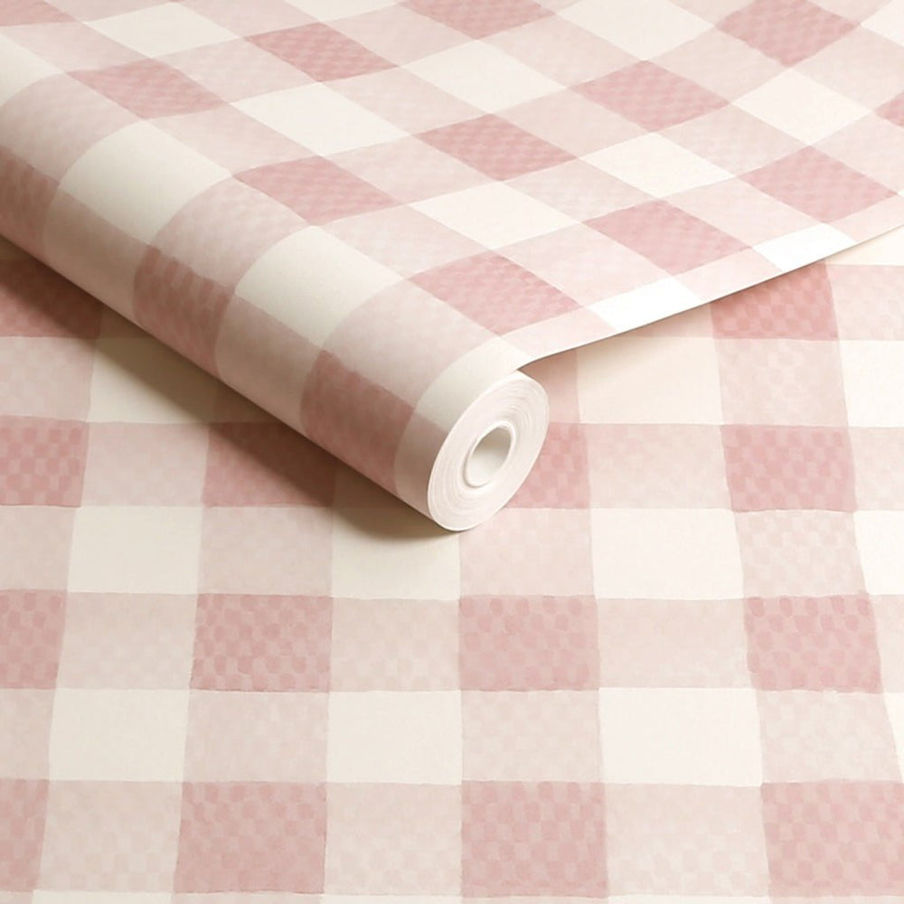 125515 - Cath Kidston - Cath Kidston Painted Gingham Pink Wallpaper - Decor Warehouse