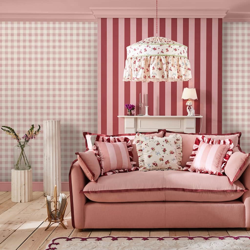 125515 - Cath Kidston - Cath Kidston Painted Gingham Pink Wallpaper - Decor Warehouse