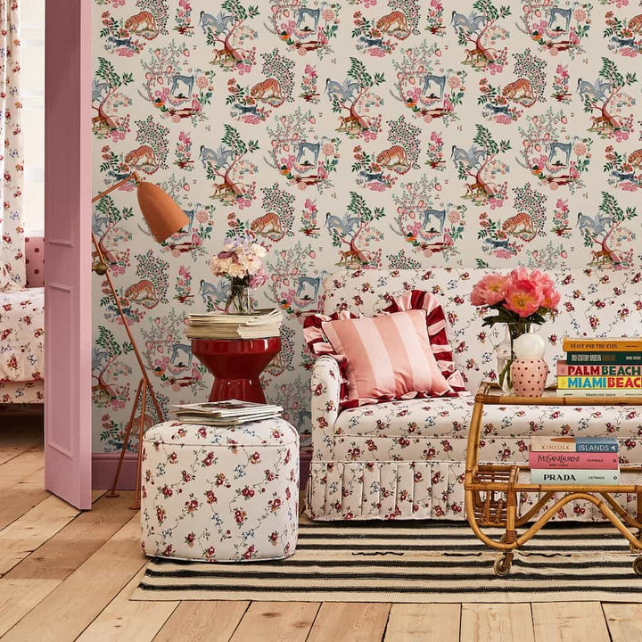 125527 - Cath Kidston - Cath Kidston Painted Kingdom Natural Wallpaper - Decor Warehouse