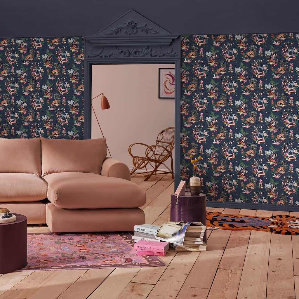 125526 - Cath Kidston - Cath Kidston Painted Kingdom Navy Wallpaper - Decor Warehouse