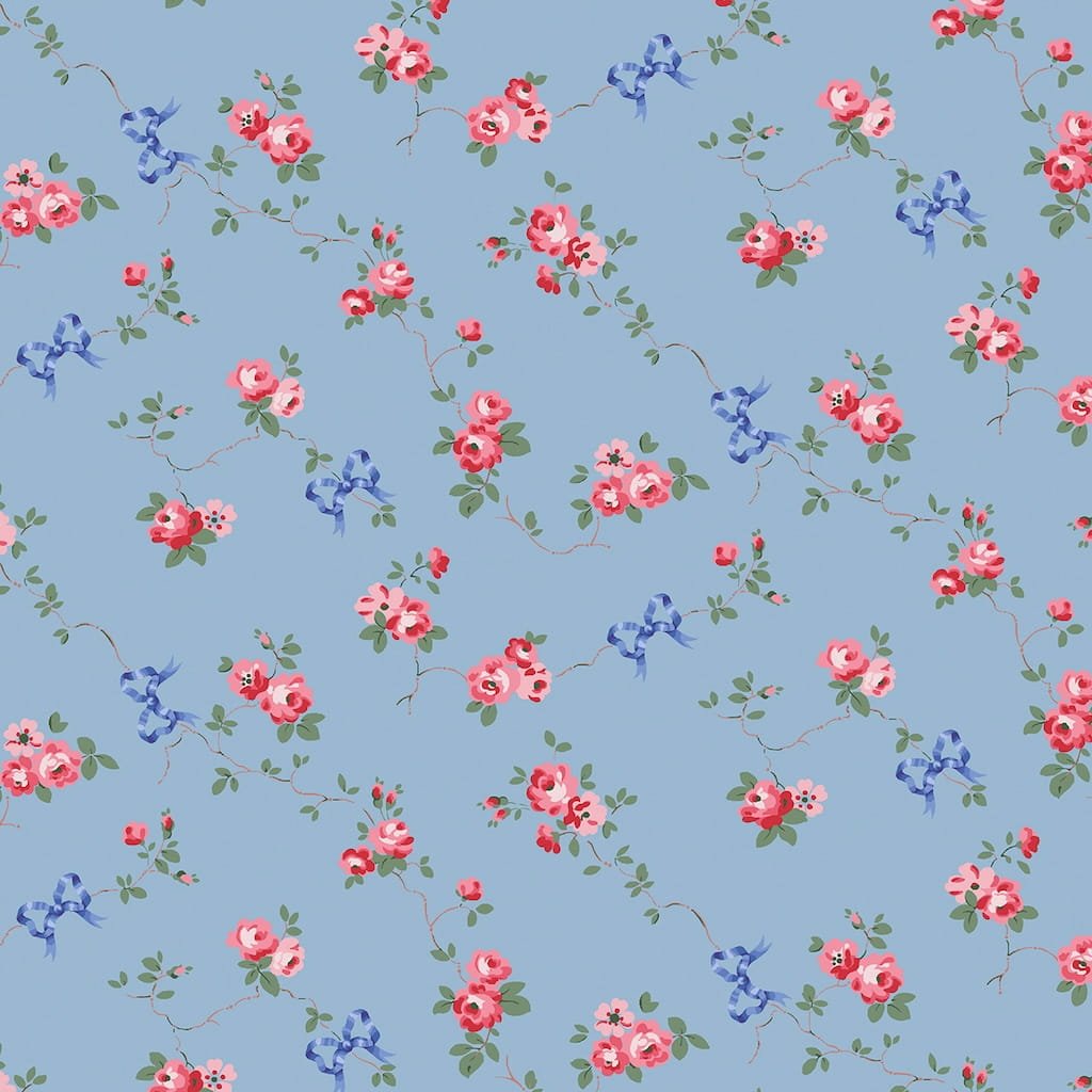 125513 - Cath Kidston - Cath Kidston Rose & Bows Blue Wallpaper - Decor Warehouse