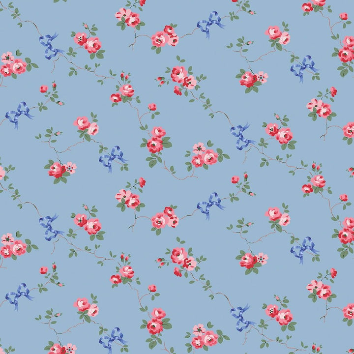 125513 - Cath Kidston - Cath Kidston Rose & Bows Blue Wallpaper - Decor Warehouse