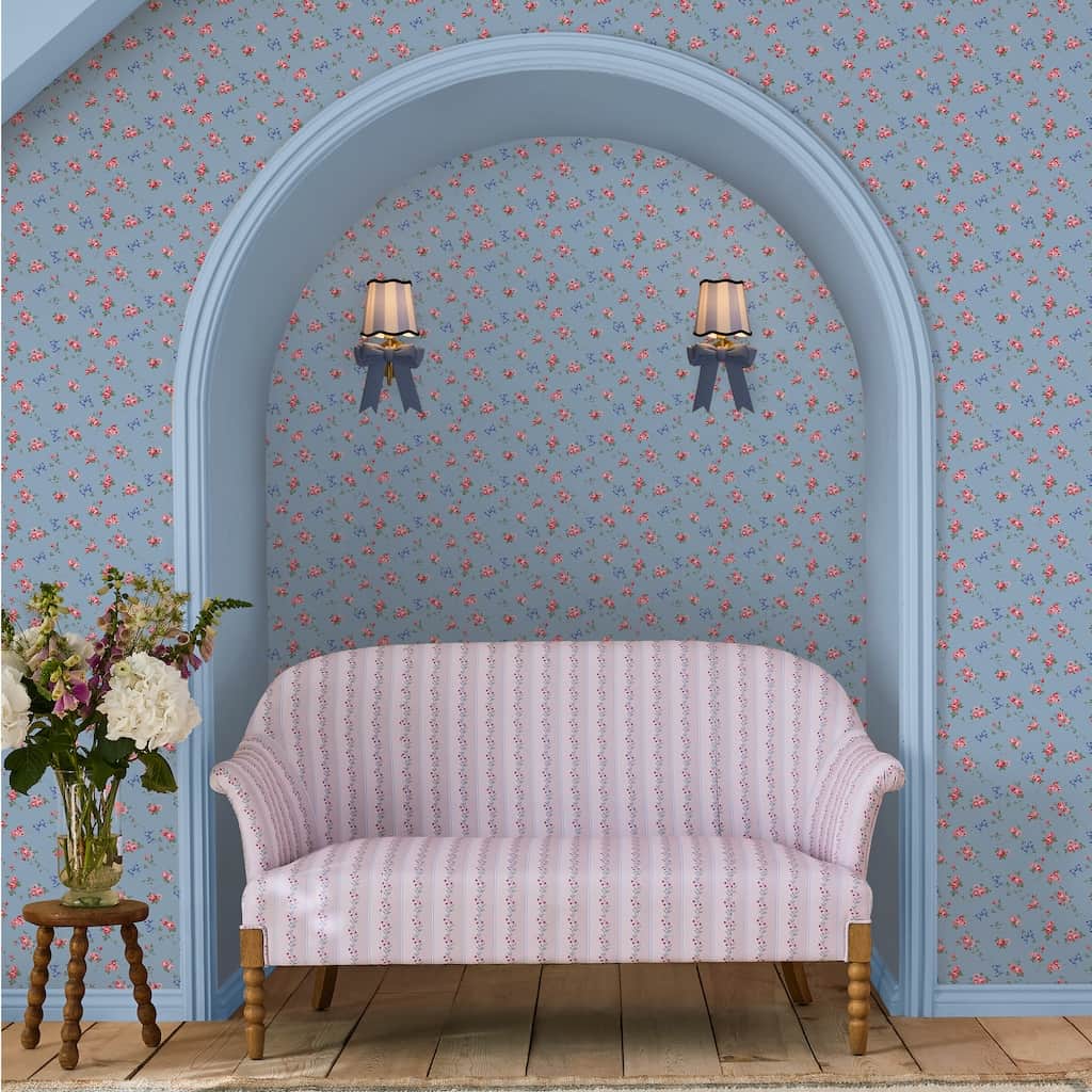 125513 - Cath Kidston - Cath Kidston Rose & Bows Blue Wallpaper - Decor Warehouse