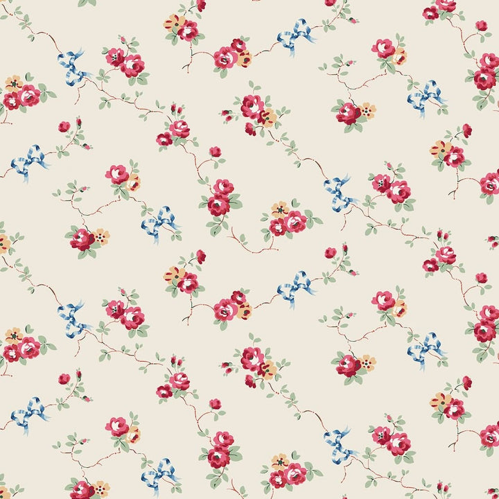 125511 - Cath Kidston - Cath Kidston Rose & Bows Cream Wallpaper - Decor Warehouse