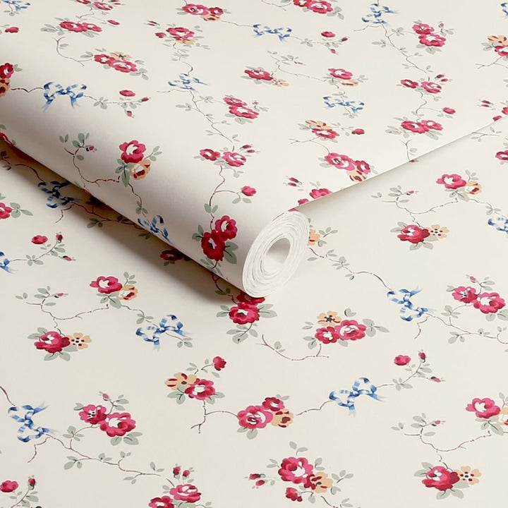 125511 - Cath Kidston - Cath Kidston Rose & Bows Cream Wallpaper - Decor Warehouse