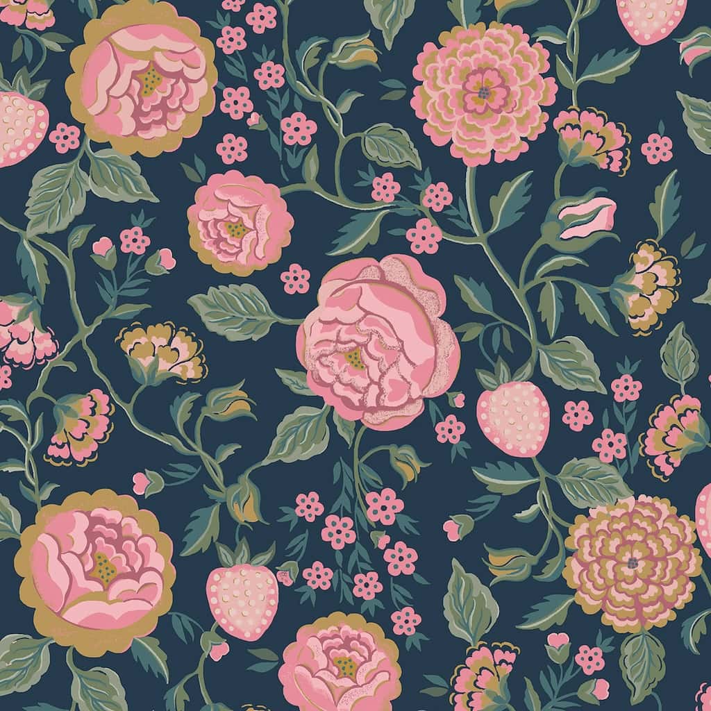 125500 - Cath Kidston - Cath Kidston Strawberry Garden Navy Wallpaper - Decor Warehouse