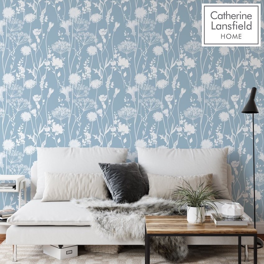 165583-Muriva-Catherine Lansfield Meadowsweet Floral Blue Wallpaper-Decor Warehouse