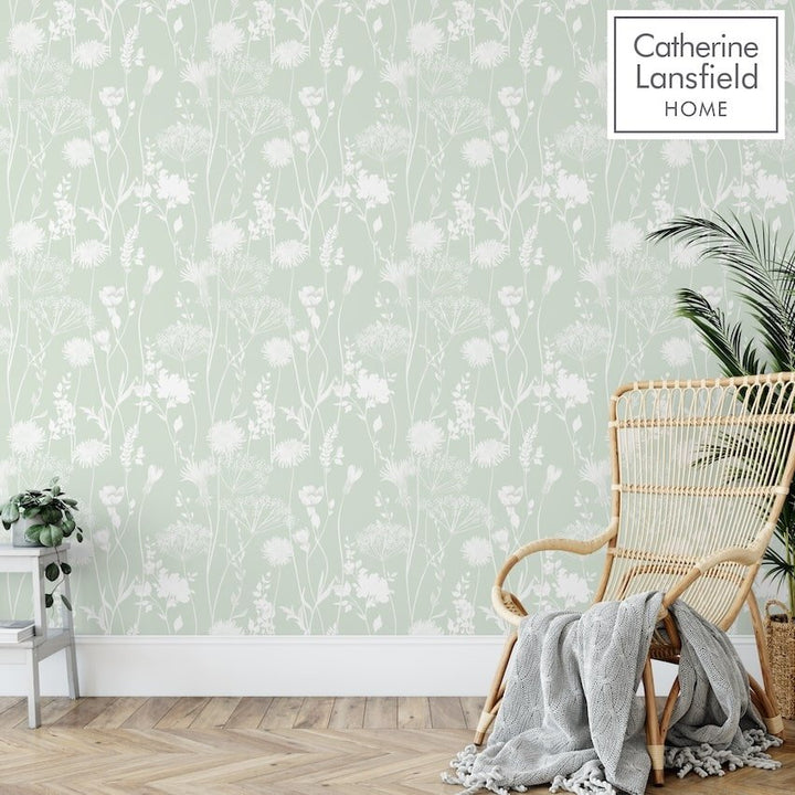 165580-Muriva-Catherine Lansfield Meadowsweet Floral Green Wallpaper-Decor Warehouse