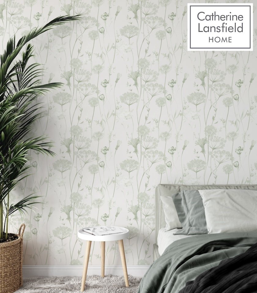 165584-Muriva-Catherine Lansfield Meadowsweet Floral Sage Wallpaper-Decor Warehouse