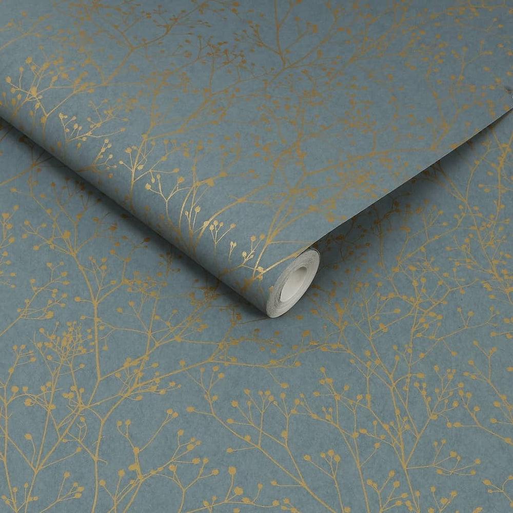 120384 - Clarissa Hulse - Clarissa Hulse Gypsophila Airforce Blue & Soft Gold Wallpaper - Decor Warehouse