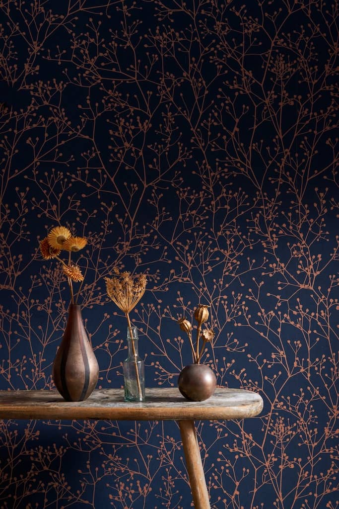 120381 - Clarissa Hulse - Clarissa Hulse Gypsophila Midnight & Copper Wallpaper - Decor Warehouse